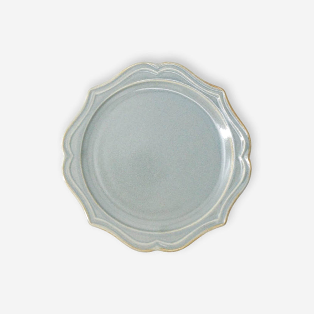 Vanves｜浮雕圓形中皿 - 橄欖灰 日本美濃燒(18cm)