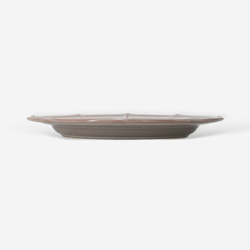 Koyo｜Raffine浮雕橢圓中皿 - 燻白 日本美濃燒(25cm)